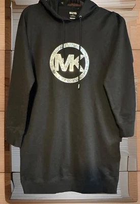 NWT Michael Kors Women Long  Sleeve Silver Logo BlackT-Shirt Dress,Sz.S;Ret.$130 - Image 1 of 4