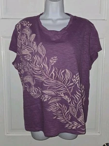 BIT & BRIDLE Heather lavender Purple Sequined Patterned Poly Cotton T-shirt 2X - Picture 1 of 5