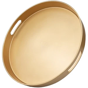 Gold Round Decorative Tray with Handles, 13" Versatile Serving Tray for Coffe... - Picture 1 of 5