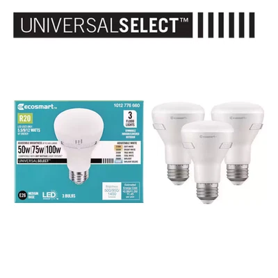 LED Flood Light Bulb R20 Dimmable Selectable Color 50 75 100W Indoor Outdoor 3pk - Image 1 of 4