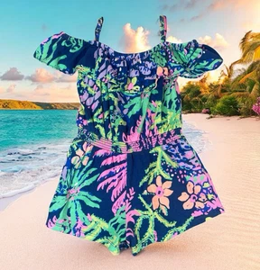 Lilly Pulitzer Emoni Romper In All A Glow Girls Sz XS 2-3 Tropical Beachy Play - Picture 1 of 12