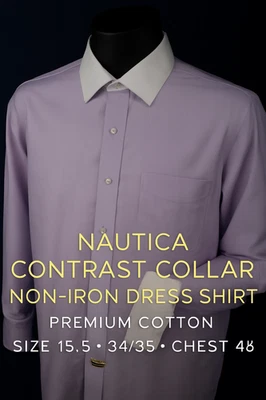 Nautica Contrast Collar Non Iron Dress Shirt 15.5 34/35 Premium Cotton Chest 46 - Image 1 of 4