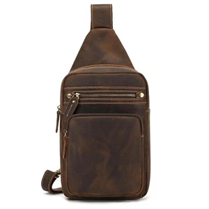 Vintage Genuine Leather Sling Bag Multi-pocket Chest Shoulder Bag for Men Cas... - Picture 1 of 9