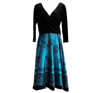 Vestido de Fiesta Vintage Años 90 Formal Terciopelo Tafetán Azul Iridiscente Talla Mediana Baile - Imagen 1 de 7