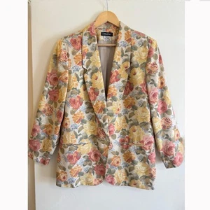 Vintage Counterparts Linen Floral Blazer Womens Sz 8 Pastel Romantic Cottagecore - Picture 1 of 17