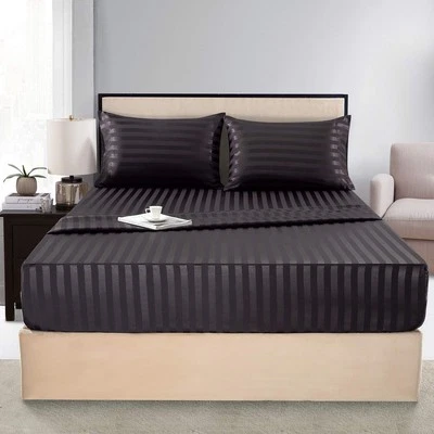 LANEST HOUSING Satin-Silk Sheets California King Size Bed Set, Black Soft Cooling Deep Pocke...