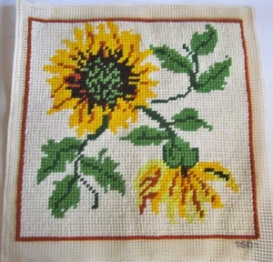 Delightful Sunflowers Hand Stitched Needlepoint Unfinished Canvas - Imagen 1 de 2