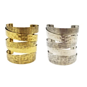 Boho Chic Brass Metal Cuff Bracelet Hammered Accent - Picture 1 of 5