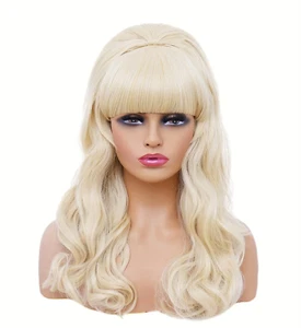 Long Wavy 80S Costume Wig with Bangs - Blonde Bouffant Beehive Hair for Women - Picture 1 of 12
