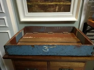 Antique Industrial Wooden Tray XL Blue With Hand Painted N°3 VGC Hand Made c1850 - Picture 1 of 10