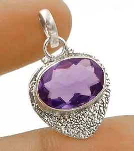 6CT Natural Amethyst 925 Solid Sterling Silver Pendant Jewelry 1 1/5" Long @9-8 - Picture 1 of 1