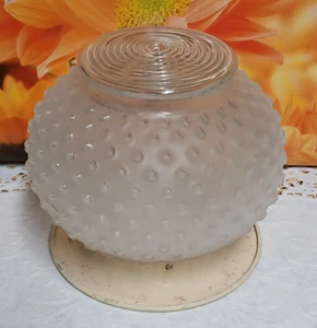 Frosted Vintage Hobnail Light Fixture Globe with Metal Ring - Picture 1 of 5
