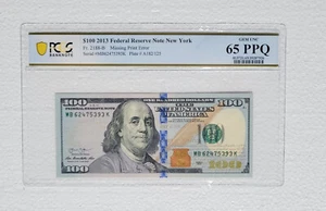 2013 $100 FEDERAL RESERVE ERROR NOTE ♚ MISSING SEAL ♚ PCGS GEM UNC 65PPQ - Picture 1 of 2