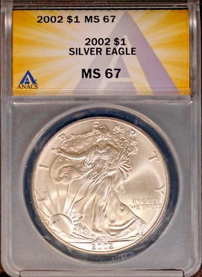 2002 $1 Silver American Eagle MS 67 ANACS # 7673862 - Image 1 of 2