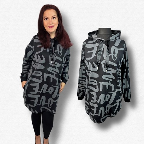 SACAI ZHENZI maglione felpa con cappuccio taglia 46 48 nero con scritta grigia +++nuovo+++