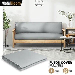 Grey Full Size Slipcover Stretch Futon Cushion Cover Washable Sofa Bed Protector - Picture 1 of 10