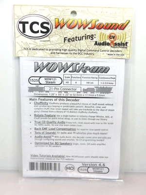 Train Control Systems TCS HO Scale #1525 21 Pin Steam WOW121 Sound Decoder V4.6 - Image 1 of 3