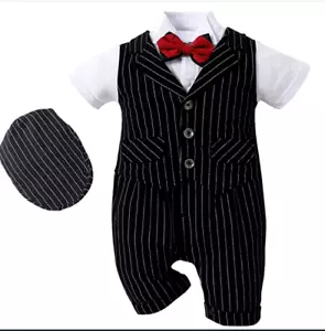 Baby Boy Formal Fancy Suit Vest Outfit Set 18-24 M Romper Beret, and Bow-tie - Picture 1 of 3