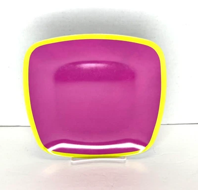 Target Home 8 in Square Melamine Salad Plate Pink with Yellow Trim EUC - Image 1 of 4