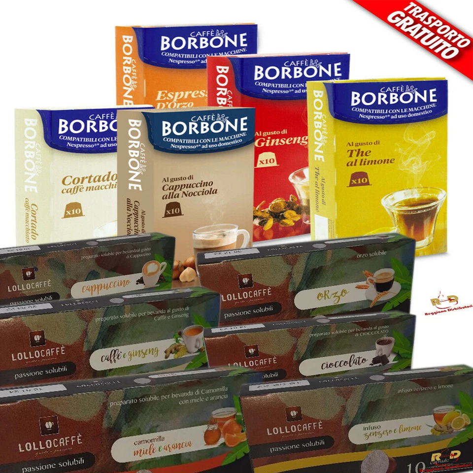 CAFFÈ BORBONE E LOLLO CAFFÈ Capsule Borbone e Lollo Nespresso Ginseng Cortado Orzo Tè Scegli la Quantità