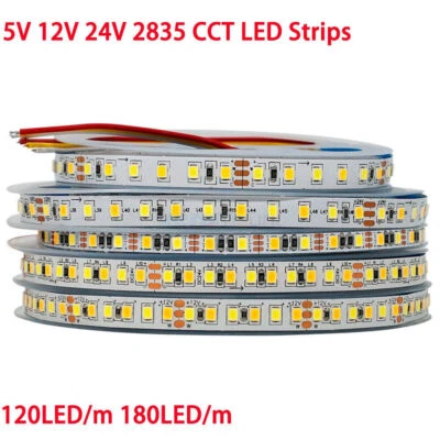 5m Dual Color SMD 2835 CCT Dimmable LED Strip Light 120/240LEDS/M Flexible Tape - Image 1 of 4