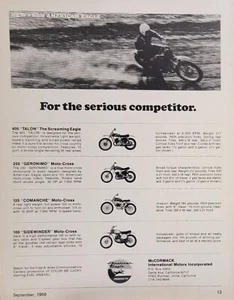 1969 American Eagle Motorcycle Ad Camanche Geronimo Talon Sidewinder - Picture 1 of 1