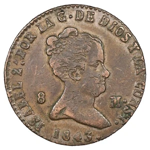 Espagne - 8 maravedis 1843 Isabelle II constitutionnel Ségovie - Cuivre - KM.531 - Picture 1 of 2
