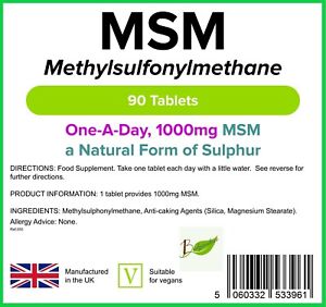 MSM 1000mg Rich in Sulphur (90 Tabs) Joint Support, Tissue &Skin Care LINDENS UK