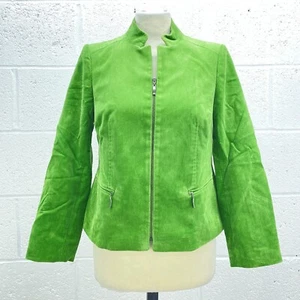 GIACCA A TRACOLLA VIYELLA PETITE VERDE IN VELLUTO A COSTE BIKER VINTAGE FODERATA TAGLIA UK 8 - Foto 1 di 6