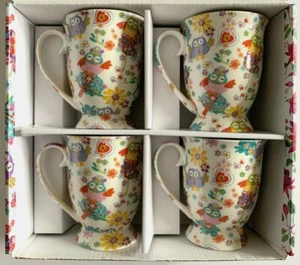 Wise Owls 4-Piece China Duchess Mugs Gift Set Boxed - Picture 1 of 1