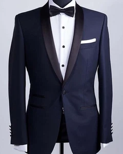 Men Blue Suits Designer Grooms Wedding Tuxedo Formal Dinner Suits (Coat+Pant) - Picture 1 of 2