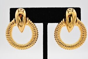 Avon Vintage Clip Earrings Gold Tone Dangle Door Knockers Signed 1980s BinAI