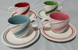 Starbucks Holiday Demitasse Espresso Cups & Saucers Set of 4 Candy Cane Vtg NWOT - Picture 1 of 8