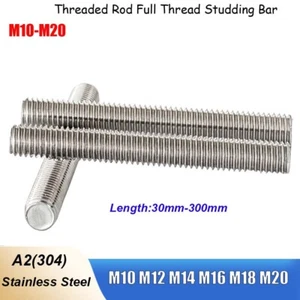 A2 Stainless Steel Threaded Rod Full Thread Studding Bar M10 M12 M14 M16 M18 M20 - Picture 1 of 133