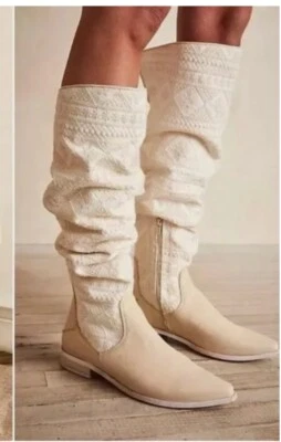 Nueva Bota Free People Bren Textil Slouch En Crudo Talla 38/8 Blanca Cottagecore Alta Foto 1 de 4