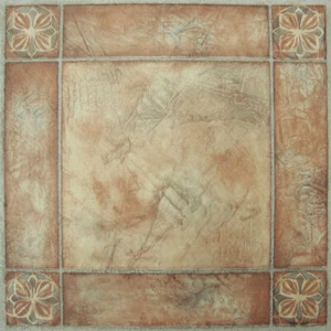 Spanish Rose Bordered Beige Self Stick Vinyl Floor Tiles - 40 pcs 12" x 12" - Picture 1 of 1
