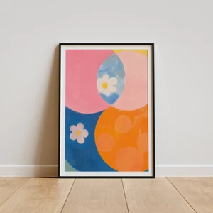 White Flowers & Colorful Circle Painting Poster Premium Quality Choose your Size - Foto 1 di 3
