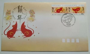 1996 Christmas Island Zodiac Animals Lunar Year of the Rat 2v Stamps FDC - Picture 1 of 3