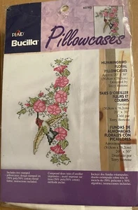 2001 Bucilla HUMMINGBIRD PILLOWCASES Stamped Cross Stitch Kit # 65192 Sealed New - Picture 1 of 10