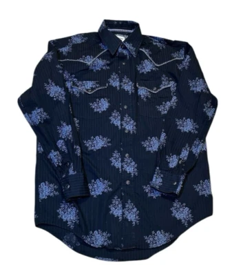 Panhandle Rough Stock Slim 100% Algodón Negro Broches de presión Gris Estampado Floral M Foto 1 de 4