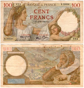 France 100 Francs P#94 (04.12.1941) Banque de France VF - Picture 1 of 1