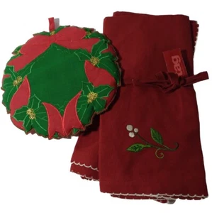 Weihnachten Stechpalme und Beeren Anhänger Gäste/Küche Handtuch Set 16"x22" pro Stück + Topflappen - Bild 1 von 8
