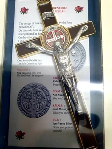 Saint Benedict Crucifix, Brown/Gold Edges,20cm,High Quality, ITALY - Foto 1 di 2