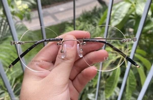 Titanium Round glasses Steve Jobs silver Glasses men's rimless round eyeglasses - Picture 1 of 13