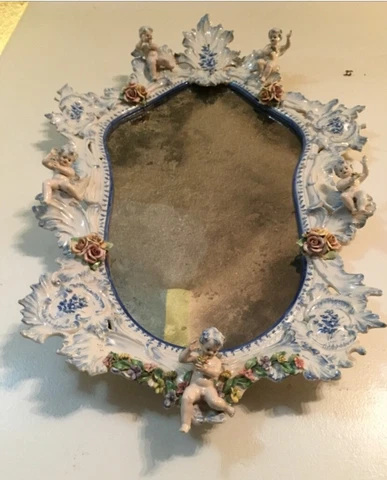 Early 1700s Meissen Porcelain Mirror, Baroque Rococo Design, Cherubs Germany Cover