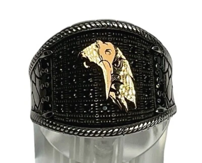 Anillo de plata de ley 925 con circón negro cabeza de águila dorada para hombre talla 10,5 - 10 g Foto 1 de 4