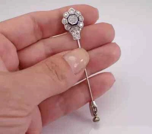Lab Created Sapphire2Ct Round Cut Art Deco Stick Brooch Pin14K White Gold Plated - Picture 1 of 8
