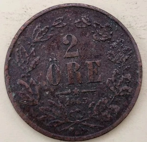 Sweden 2 Ore 1863 Bronze KM#706 - Picture 1 of 2