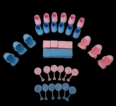 Lote de 38 piezas de plástico para bebé niño/niña pastel baby shower decoración revelación de género favores de fiesta Foto 1 de 4