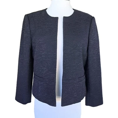Chaqueta Blazer Ann Taylor Azul Marino Texturizada Cuello Redondo Frente Abierto Mediana Corta Foto 1 de 4